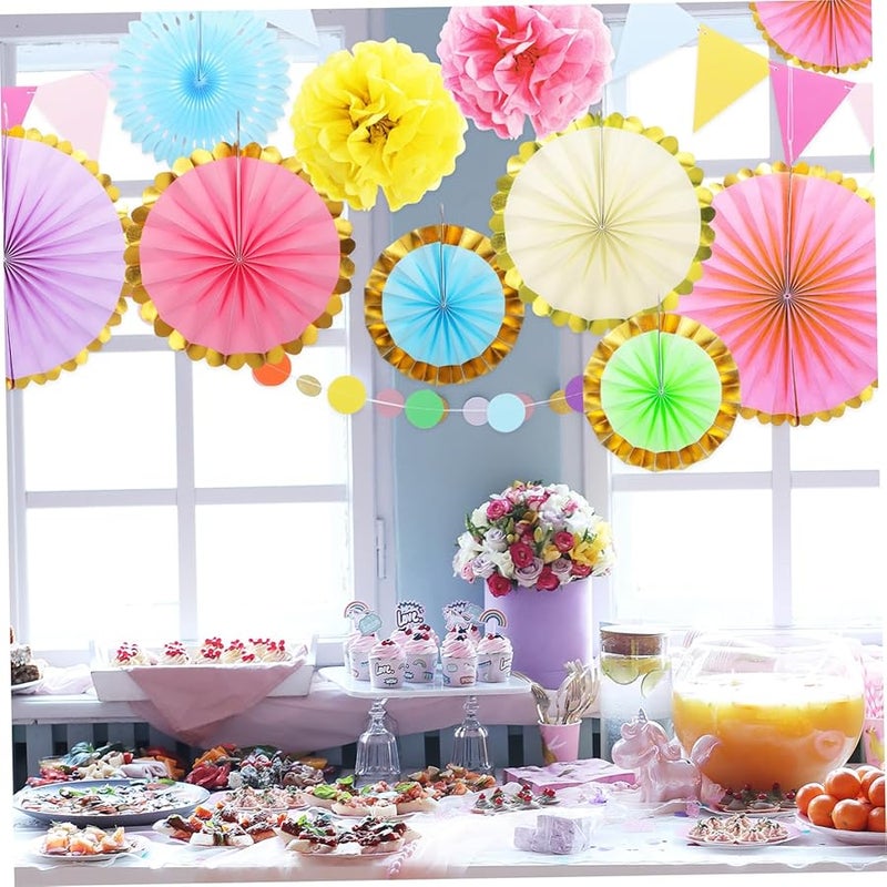 مجموعة زينة حفلة باستيل مع بوم بوم من ورق المناديل ومراوح ولافتات لعيد الميلاد والفصل الدراسي - Image 2